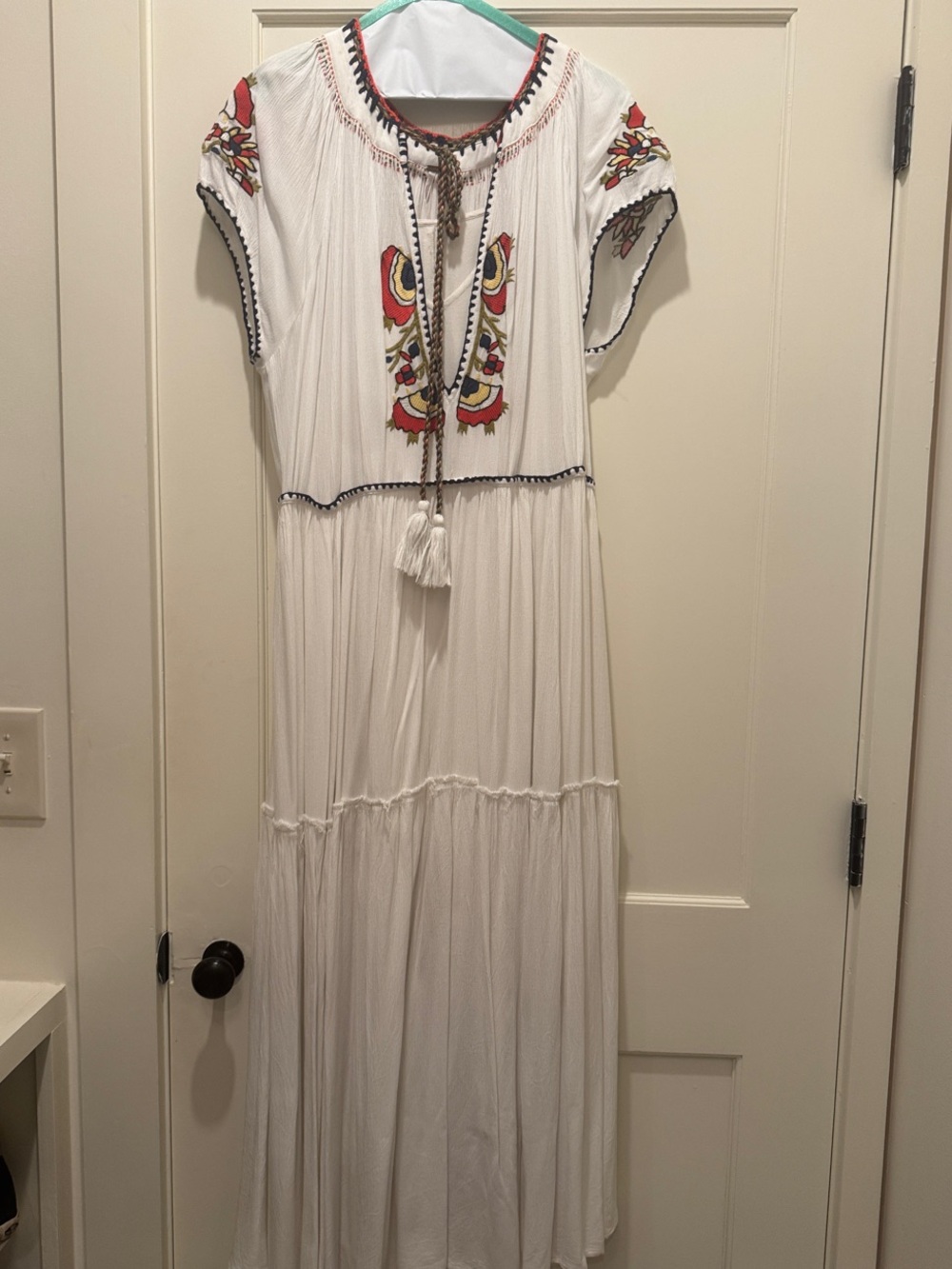 Free People White Maxi Dress with Colorful Floral Embroidery